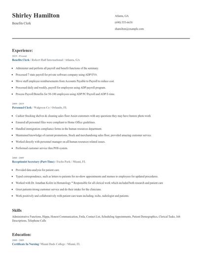Benefits Clerk Resume