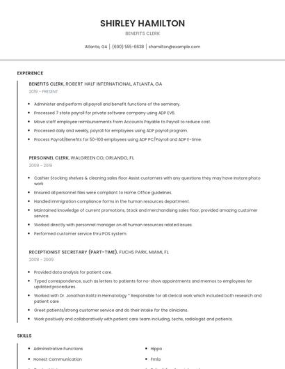 Benefits Clerk Resume