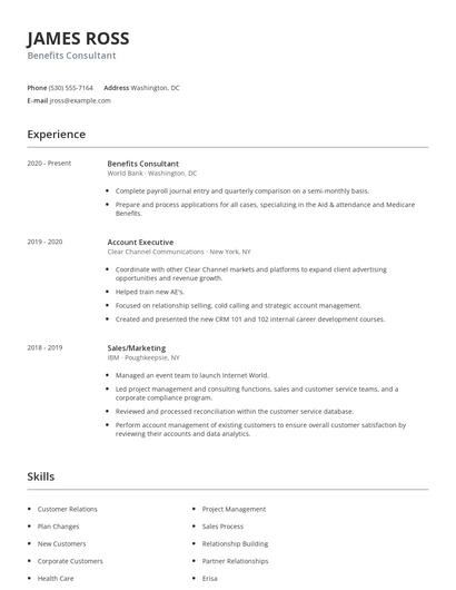 Benefits Consultant Resume