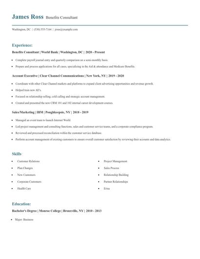 Benefits Consultant Resume