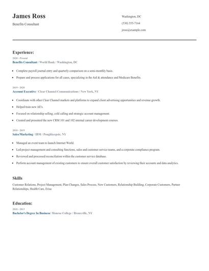 Benefits Consultant Resume