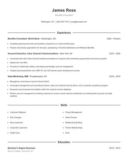 Benefits Consultant Resume
