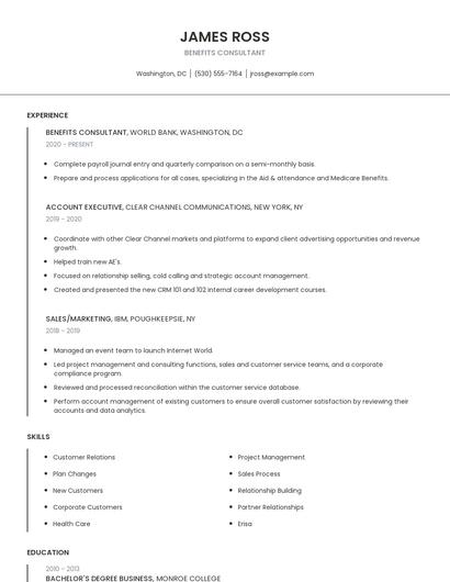 Benefits Consultant Resume