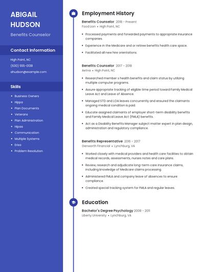 Benefits Counselor Resume