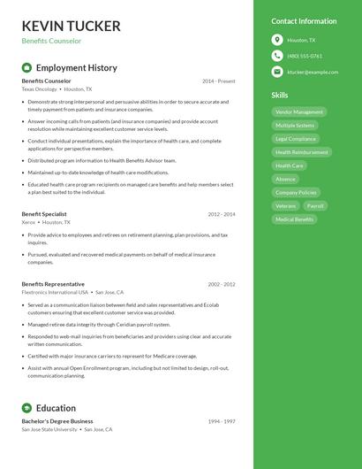 Benefits Counselor Resume