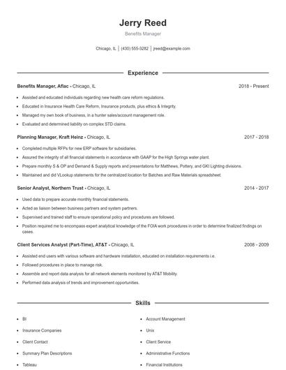 Benefits Manager Resume
