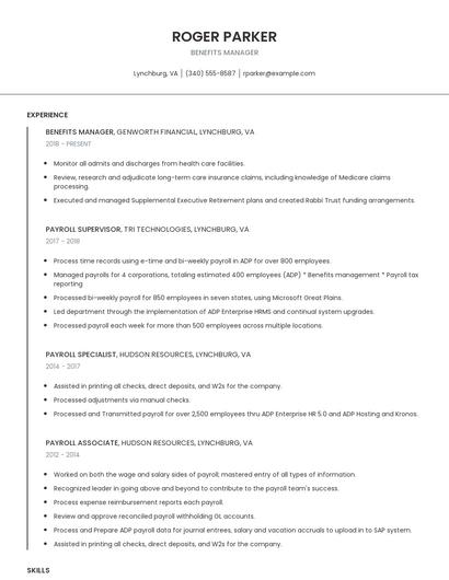 Benefits Manager Resume