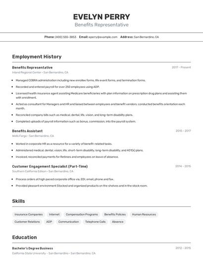 Benefits Representative Resume