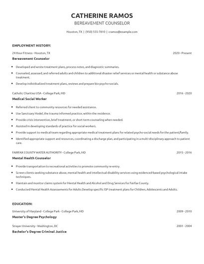 Bereavement Counselor Resume