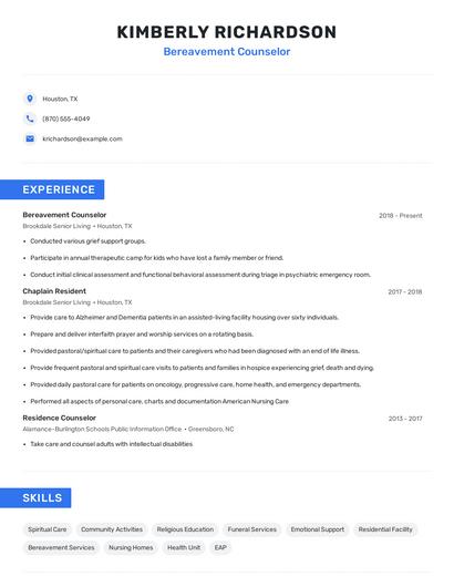 Bereavement Counselor Resume