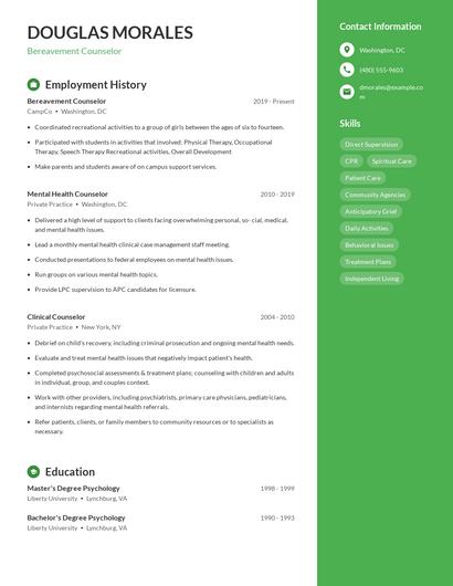 Bereavement Counselor Resume
