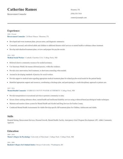 Bereavement Counselor Resume