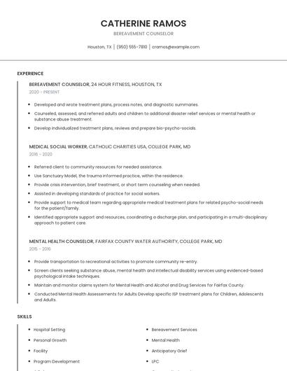 Bereavement Counselor Resume