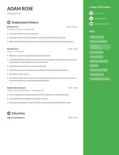 Betting Clerk Resume