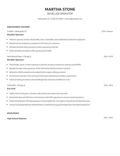 Beveller Operator Resume