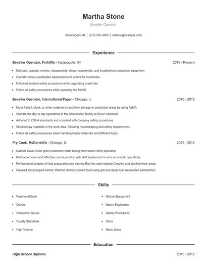 Beveller Operator Resume