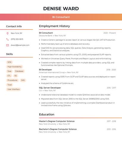 BI Consultant Resume