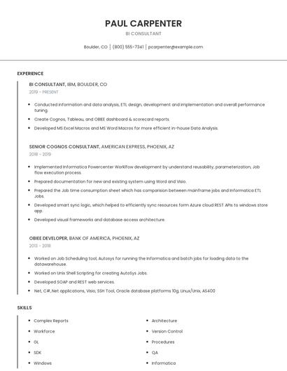 BI Consultant Resume