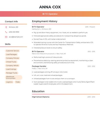 BI Tri Operator Resume