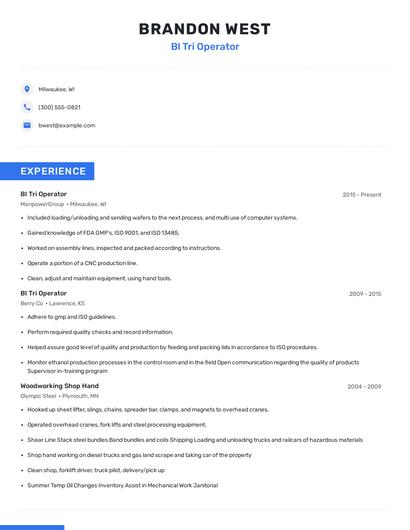 BI Tri Operator Resume
