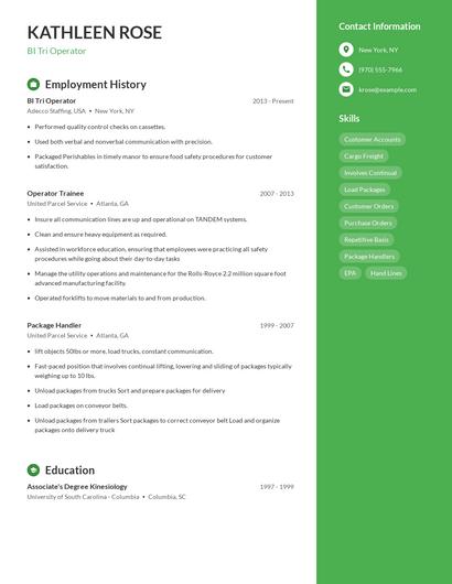 BI Tri Operator Resume