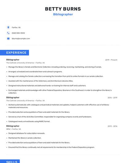 Bibliographer Resume
