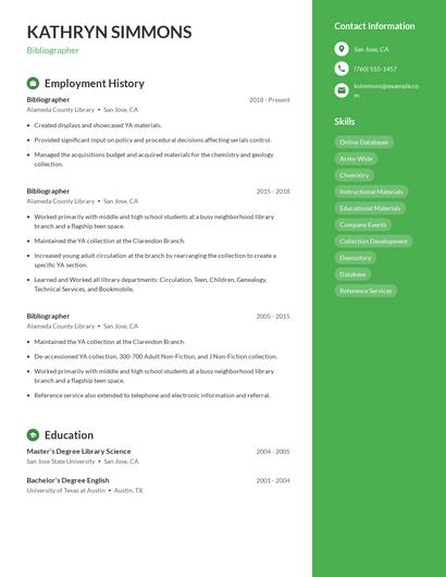 Bibliographer Resume