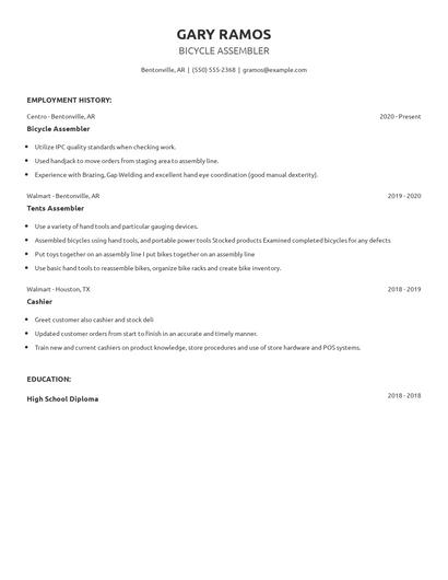 Bicycle Assembler Resume