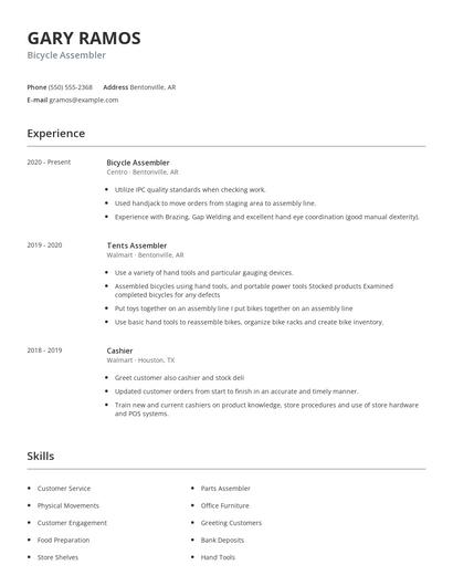 Bicycle Assembler Resume