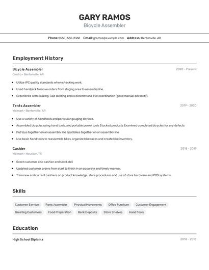 Bicycle Assembler Resume