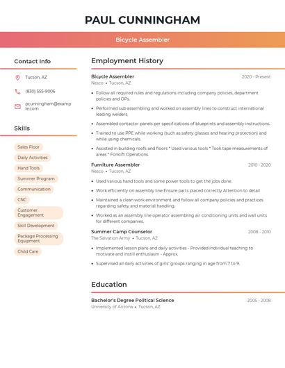 Bicycle Assembler Resume
