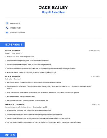Bicycle Assembler Resume