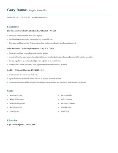 Bicycle Assembler Resume
