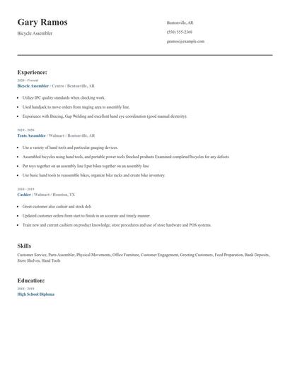 Bicycle Assembler Resume