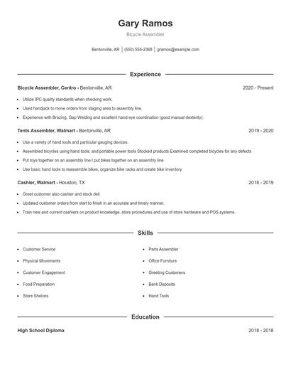 Bicycle Assembler Resume