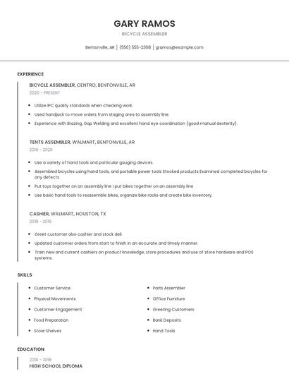 Bicycle Assembler Resume