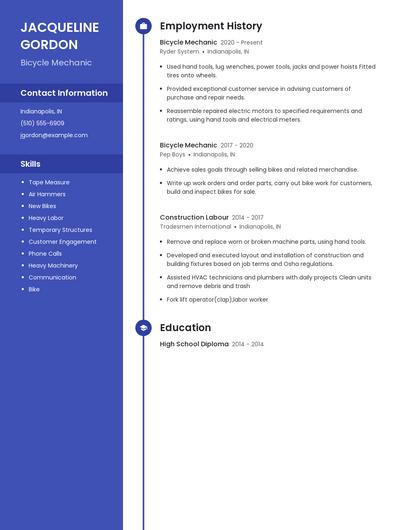 Bicycle Mechanic Resume