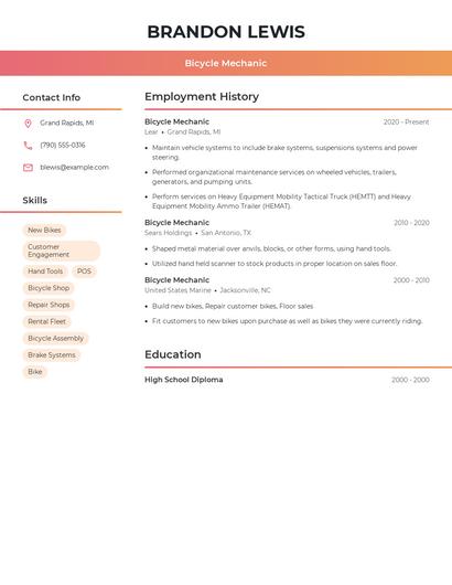 Bicycle Mechanic Resume