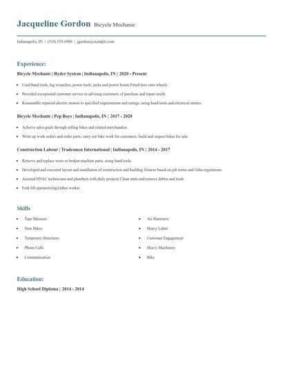 Bicycle Mechanic Resume