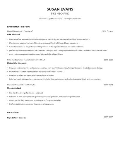 Bike Mechanic Resume