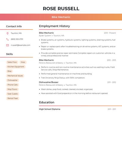 Bike Mechanic Resume