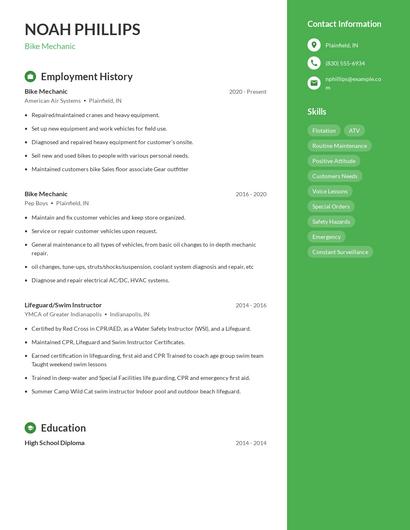 Bike Mechanic Resume