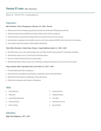 Bike Mechanic Resume