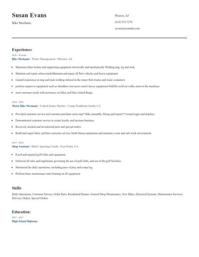 Bike Mechanic Resume