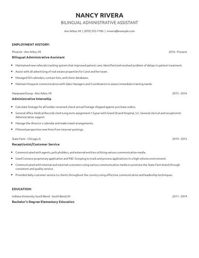 Bilingual Administrative Assistant Resume