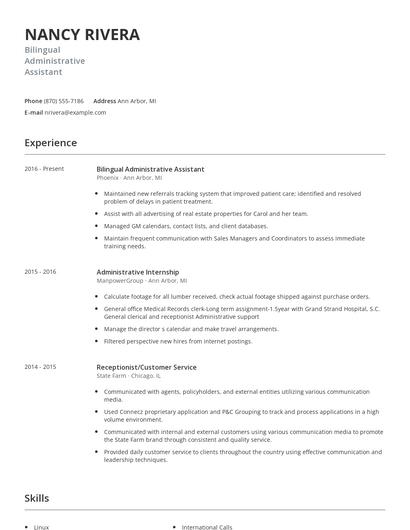 Bilingual Administrative Assistant Resume