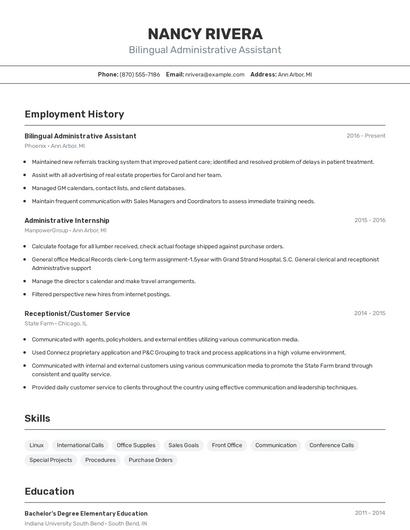Bilingual Administrative Assistant Resume