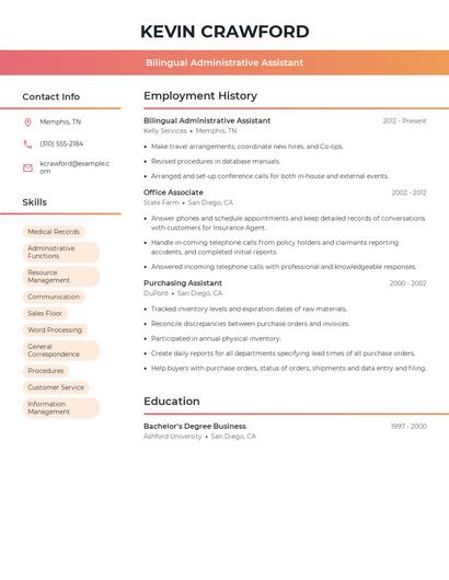 Bilingual Administrative Assistant Resume