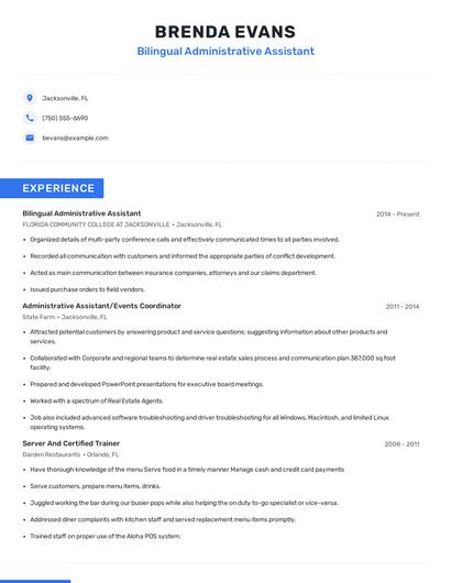 Bilingual Administrative Assistant Resume