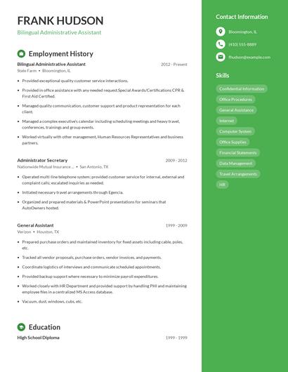 Bilingual Administrative Assistant Resume